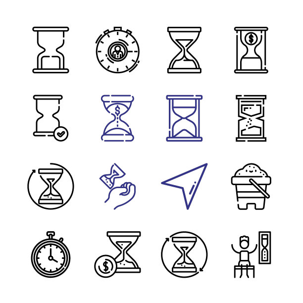 小时图标设置线条图标。现代细线风格。适合Web和移动图标。矢量插图EPS 10。图片下载