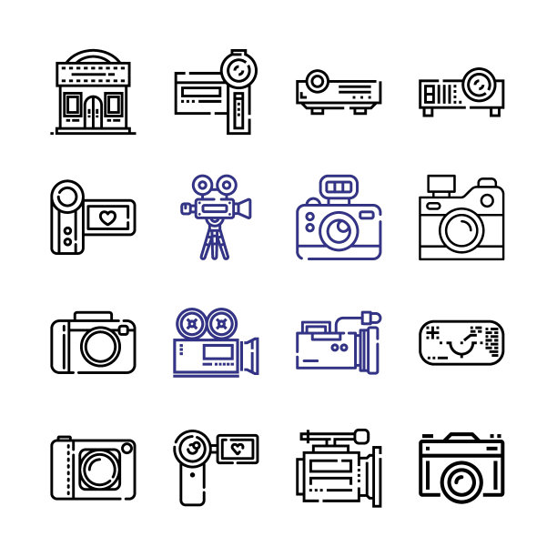 投影仪图标设置线条图标。现代细线风格。适合Web和移动图标。矢量插图EPS 10。图片下载