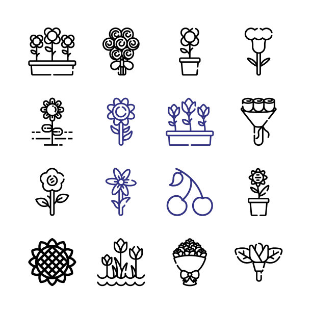 bloom图标设置线条图标。现代细线风格。适合Web和移动图标。矢量插图EPS 10。图片下载