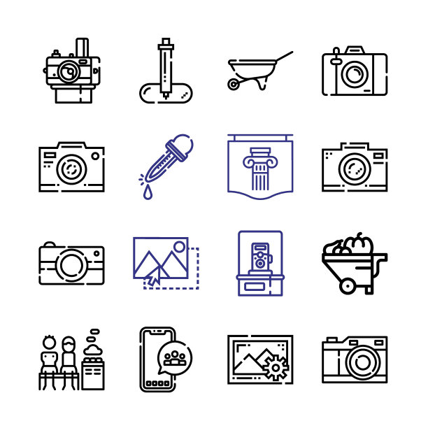 拼贴图标设置线条图标。现代细线风格。适合Web和移动图标。矢量插图EPS 10。图片下载