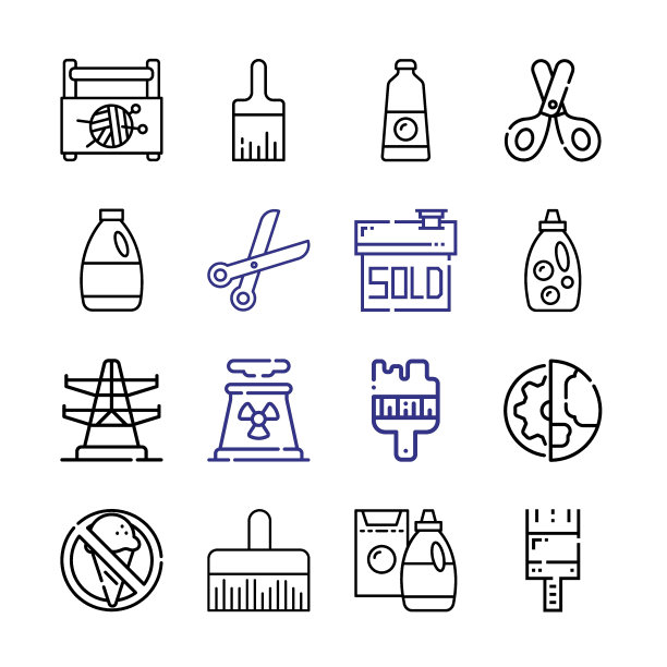 污迹图标设置线条图标。现代细线风格。适合Web和移动图标。矢量插图EPS 10。图片下载