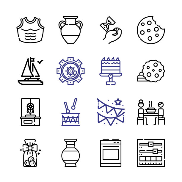 传统图标设置线条图标。现代细线风格。适合Web和移动图标。矢量插图EPS 10。图片下载