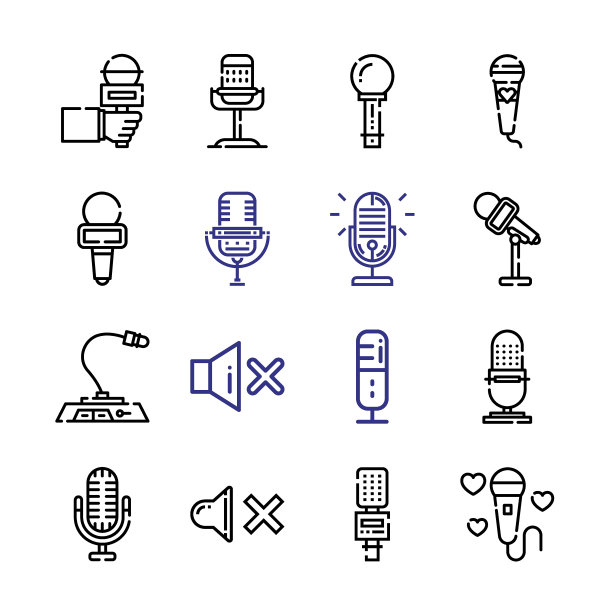 卡拉ok图标设置与线图标。现代细线风格。适合Web和移动图标。矢量插图EPS 10。图片下载