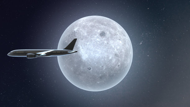 飞机在月圆之夜飞行图片下载