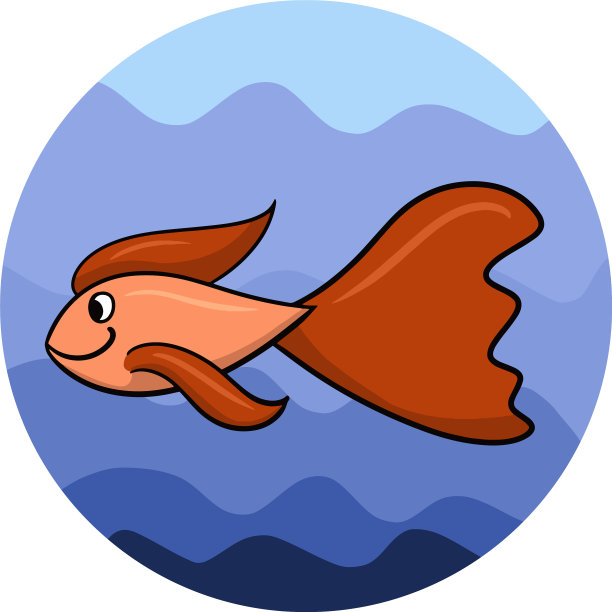 可爱的红色水族鱼与大尾巴卡通图片下载