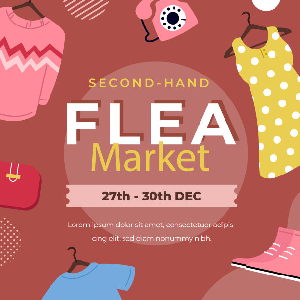 平面柱子设置二手跳蚤市场事件矢量插图图片下载