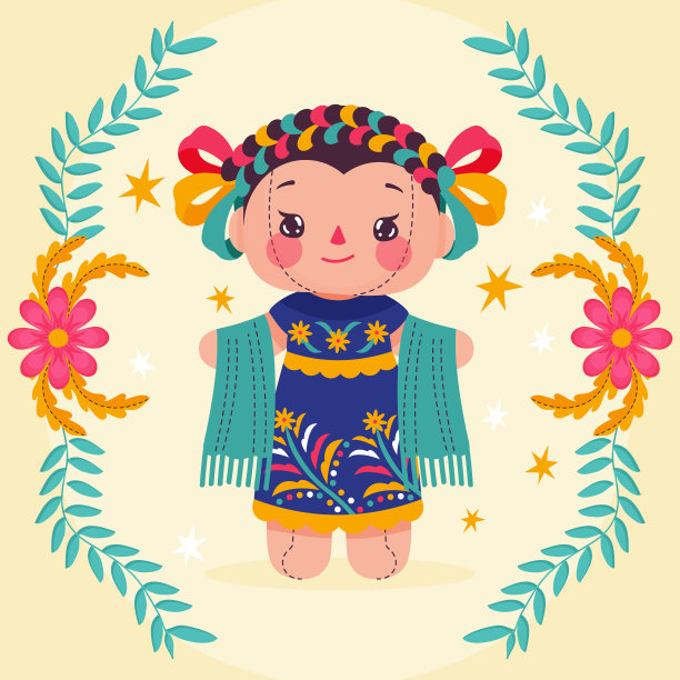 美丽的墨西哥娃娃插图矢量插图图片下载