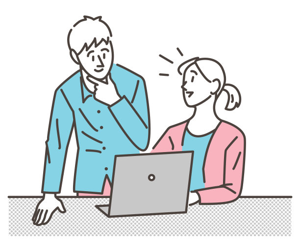 一对夫妇看着笔记本电脑微笑在客厅[矢量插图]。图片下载