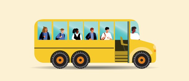 与儿童或学童隔离的校车，平面矢量插图图片下载