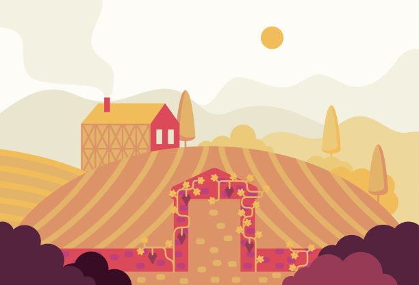 石门，入口的葡萄园-矢量卡通插图在平面的阶梯图片下载