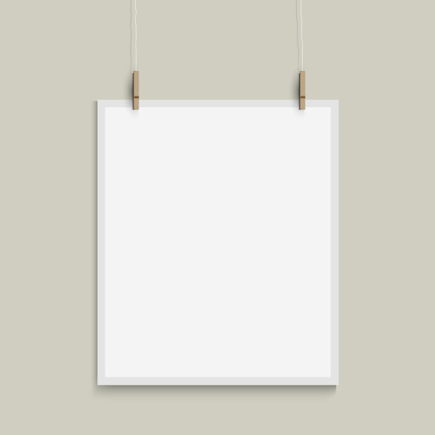 灰色背景上挂着的空白白纸图片下载