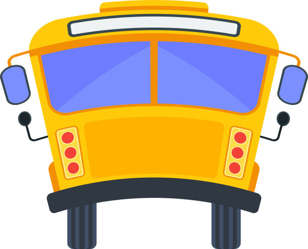 背部投影的黄色校车，弧形车顶。图片下载
