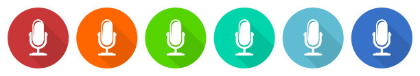 麦克风图标设置，平面设计矢量插图，6种颜色选项的网页设计和移动应用程序图片下载