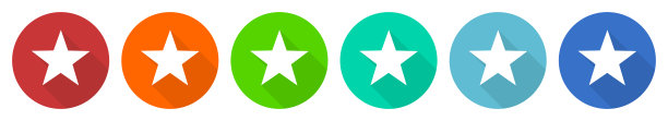 星形图标集，平面设计矢量插图6种颜色的选择，用于网页设计和移动应用程序图片下载