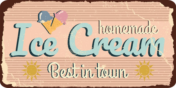 复古破旧，有点生锈的广告横幅。新鲜天然美味的冰淇淋。矢量图图片下载