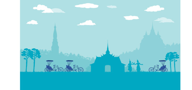 平面卡通的泰国古董三轮车在泰国图片下载