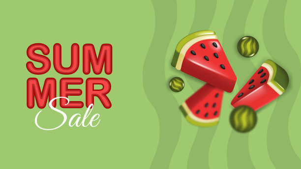 夏日特卖海报，上面有3d西瓜片图片下载