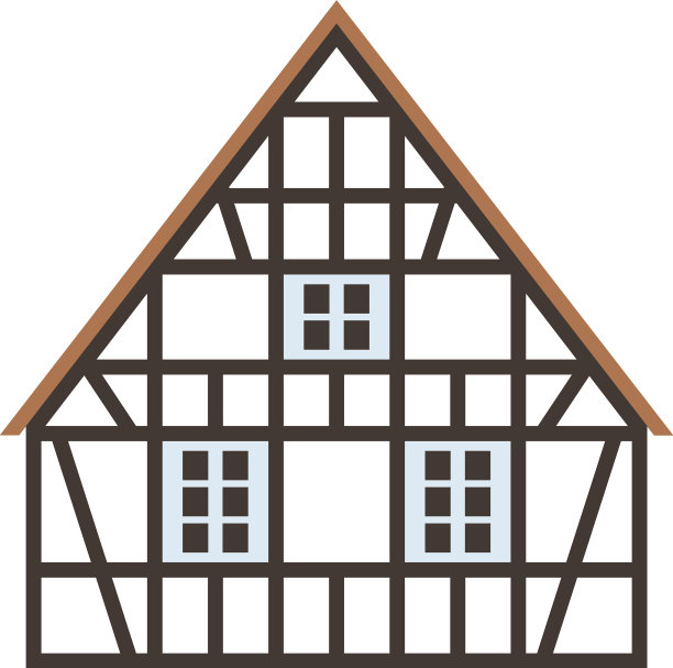 白色半木结构房屋的平立面图片下载