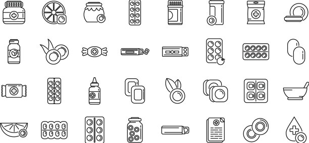 止咳药水图标设定轮廓药丸图片下载