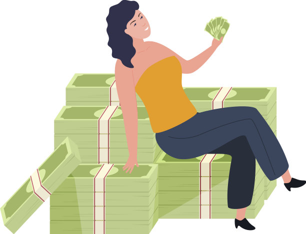 富婆坐在现金堆上图片下载