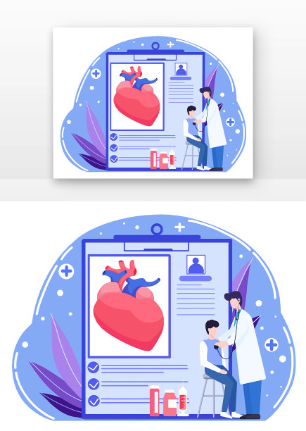蓝色扁平风矢量体检心脏图片下载