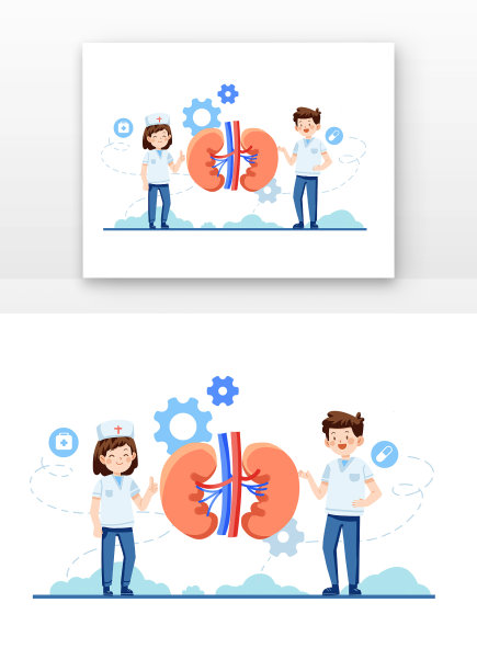 蓝色可爱扁平风医生肾脏科场景元素图片下载