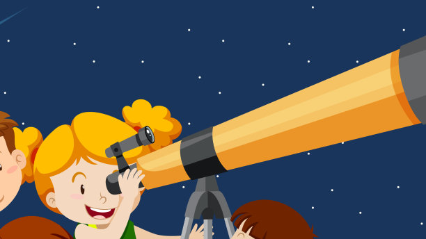 快乐的孩子们用望远镜观察夜空图片下载