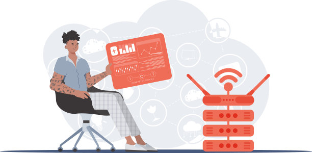 物联网概念一个男人坐在椅子上，拿着图片下载