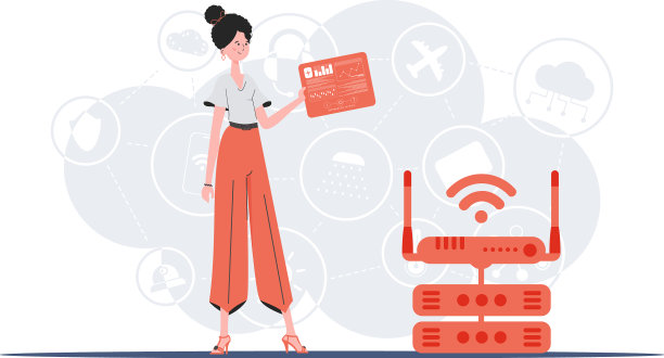 物联网和自动化的概念，一个女人持有的小组图片下载