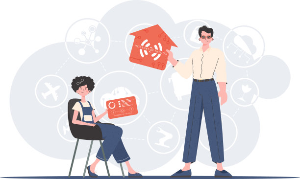 一个男人和一个女人是物联网概念图片下载