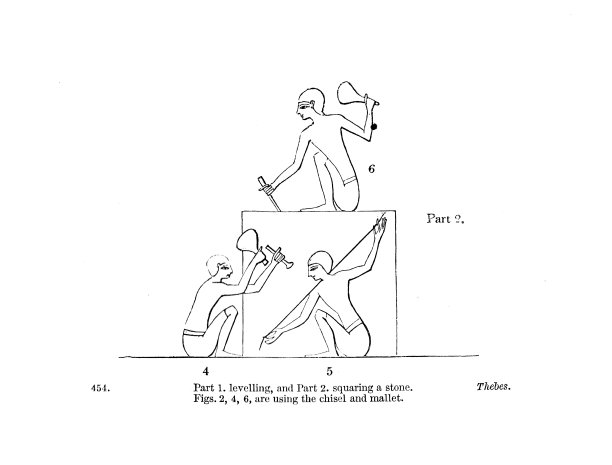 维多利亚时代黑白雕刻;底比斯描绘的是石匠为建造而将石头刻成方形;古埃及人的通俗说法1854年图片下载