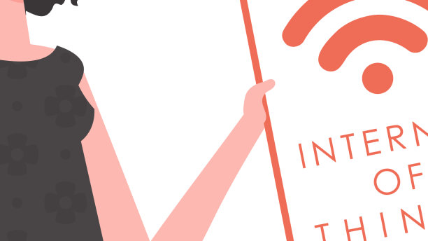 一个女人拿着一部手机，上面有物联网的标志图片下载