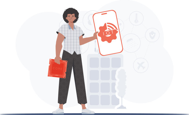 物联网概念一个男人拿着一个带有物联网标志的手机图片下载