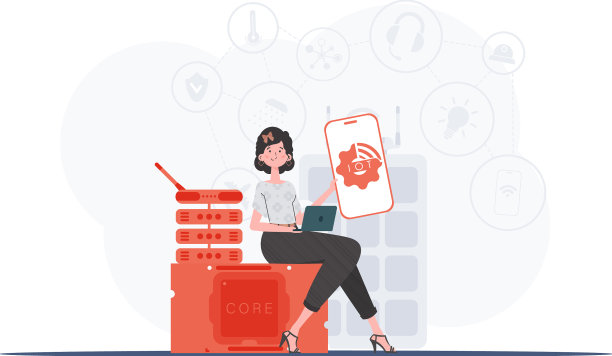 物联网和自动化概念的女孩正捧着一个图片下载