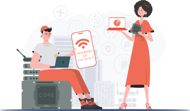 物联网概念，女孩和男孩是一个团队图片下载