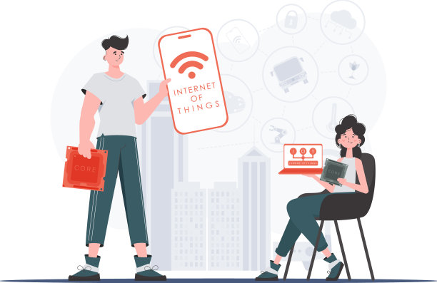 物联网概念，女孩和男孩是一个团队图片下载