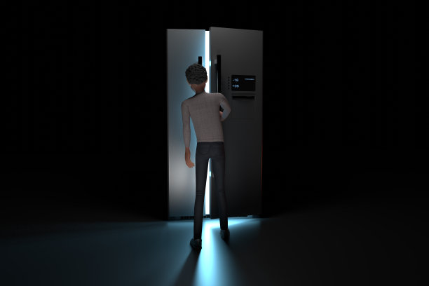 年轻人打开冰箱门图片下载