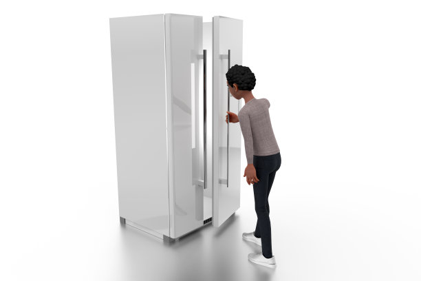 年轻人打开冰箱门图片下载