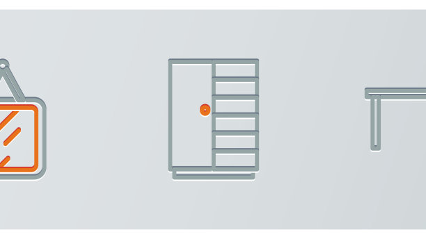 设置线条办公室办公桌镜子和衣柜图标图片下载