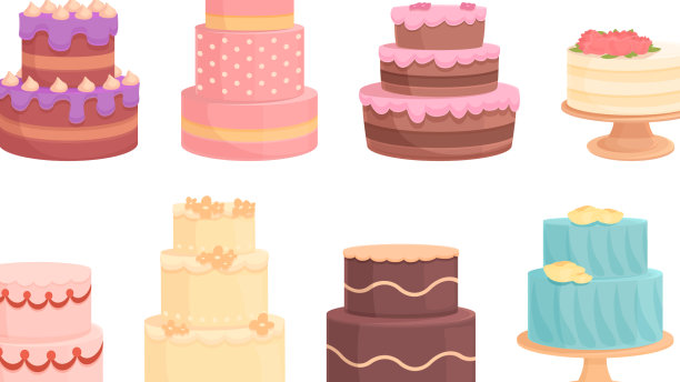 婚礼蛋糕图标设定卡通面包店图片下载