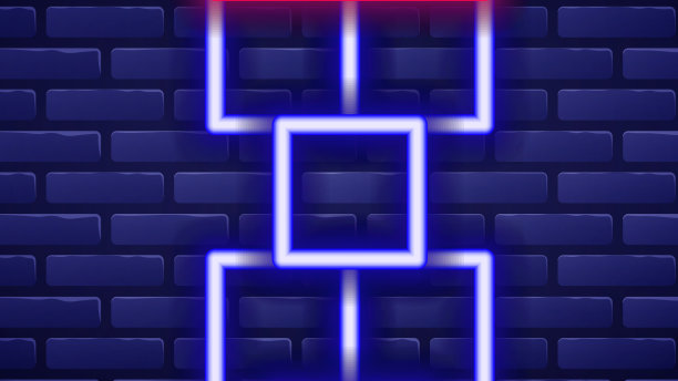 发光的霓虹灯线跳房子图标孤立的砖图片下载