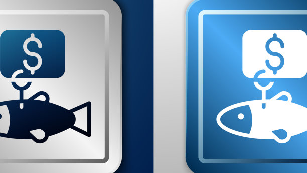 白色的价格标签鱼图标孤立的蓝色和图片下载