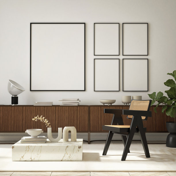 模拟海报框架在现代室内背景，客厅，斯堪的纳维亚风格，3D渲染，3D插图图片下载