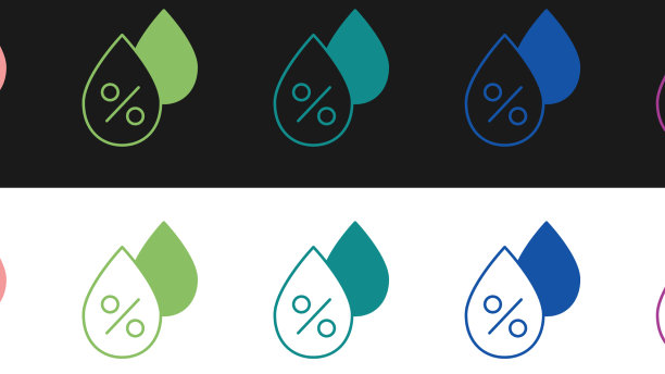 设置水滴百分比图标孤立在黑色图片下载