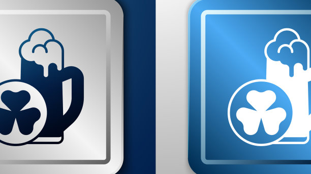 白色的啤酒图标玻璃上孤立的蓝色和灰色图片下载