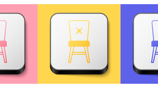 等距椅子图标孤立在粉红色，黄色和图片下载