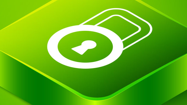 在绿色背景上隔离的等距锁图标图片下载