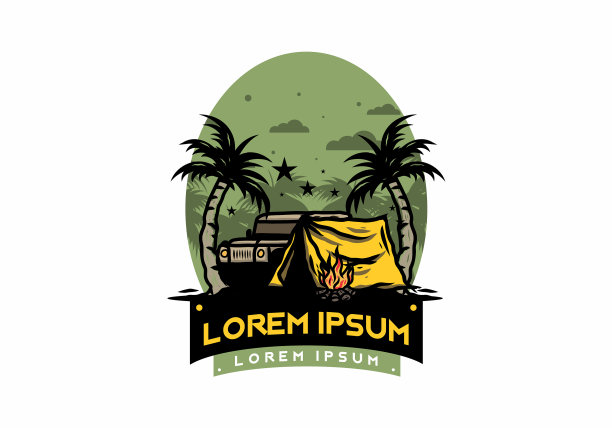 露营帐篷在车前椰子树之间图片下载