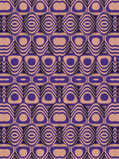 万花筒状的图案:覆盖着多色条纹纹理的几何形状的万花筒状图案三维渲染数字插图图片下载