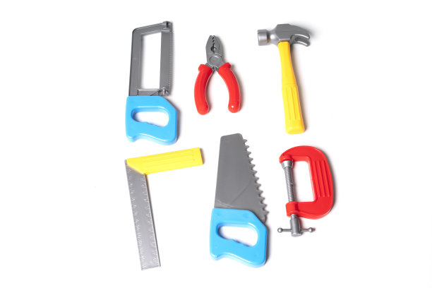 塑料玩具工具孤立在白色背景。图片下载